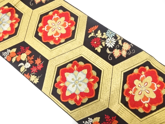 JAPANESE KIMONO / ANTIQUE FUKURO OBI / SILK / WOVEN FLOWER CREST